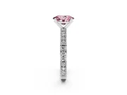 Fancy Pink Oval Cut Diamond Solitaire Ring Set in Platinum with Slim Pavé Band and Prong Setting