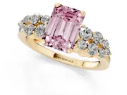 Emerald Cut Side Stone Engagement Ring Setting for a Fancy Pink Lab-Grown Diamond | Shoulder Clusters | Yellow Gold