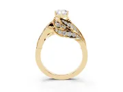 Pear Cut Diamond Solitaire Ring Set in Yellow gold with Layered Twist Pavé Band