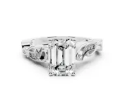 Emerald Cut Vintage Vine Solitaire Engagement Ring Setting | Milgrain Leaves | Sterling Silver