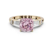 Cushion Cut Tapered Baguette Engagement Ring Setting for a Fancy Pink Lab-Grown Diamond | Bar Set Sides | Yellow Gold