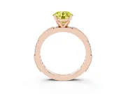 Fancy Yellow Round Cut Diamond Solitaire Ring Set in Rose gold with Slim Pavé Band and Prong Setting