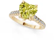 Heart-Shaped Hidden Halo Pave Engagement Ring Setting for a Fancy Yellow Lab-Grown Diamond | Claw Prongs | Yellow Gold