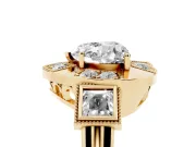 Heart Cut Diamond Milgrain Halo Ring Set in Yellow gold with Split Shank