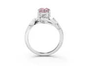 Fancy Pink Oval Cut Diamond Solitaire Twist Engagement Ring Set in Platinum with Pavé Leaf Accents