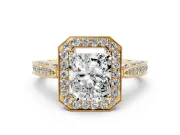 Radiant Cut Vintage Milgrain Halo Engagement Ring Setting | Side Stones and Pave | Yellow Gold