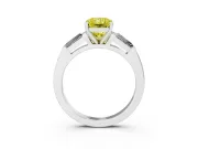 Fancy Yellow Radiant Cut Diamond Solitaire Ring Set in Platinum with Tapered Baguette Side Stones and Prong Setting