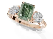 Emerald Cut Three Stone Engagement Ring Setting for a Fancy Green Lab-Grown Diamond | Tapered Pave Band | Rose Gold