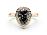Pear-Shaped Thin Halo Engagement Ring Setting for a Black Center | Slim Plain Band | Yellow Gold