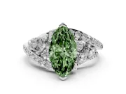 Fancy Green Marquise Cut Diamond Halo Ring Set in Silver with Marquise and Pavé Band in Prong Setting