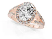 Oval Halo Engagement Ring Setting | V-Split Pavé Band | Rose Gold