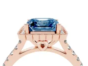 Asscher Cut Milgrain Floral Halo Engagement Ring Setting for a Fancy Blue Lab-Grown Diamond | Pavé Band | Rose Gold
