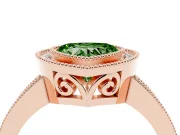 Fancy Green Heart Cut Diamond Halo Ring Set in Rose gold with Pavé Band and Milgrain-Edged Prongs