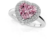 Fancy Pink Heart Cut Diamond Halo Engagement Ring Set in White gold with Solitaire Band and Prong Setting