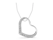 Round Lab-Grown Diamond Graduated Pavé Tilted Open Heart Pendant | Half Set | Sterling Silver
