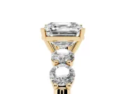 Asscher Cut Five Stone Engagement Ring Setting | Prong Set Side Stones | Yellow Gold