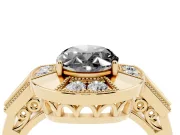 Oval Milgrain Sectioned Halo Engagement Ring Setting for a Black Center | Yellow Gold