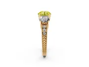Round Vintage Three Stone Engagement Ring Setting for a Fancy Yellow Lab-Grown Diamond | Yellow Gold
