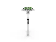 Fancy Green Oval Cut Halo Round Diamond Solitaire Ring Set in White gold with Pavé Band and Prong Setting