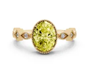 Fancy Yellow Oval Cut Diamond Milgrain Marquise Twist Band Ring Set in Yellow gold with Prong Setting