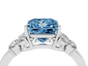 Fancy Blue Princess Cut Diamond Solitaire Floral Ring Set in White gold with Marquise Petals and Prong Setting