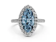 Marquise Halo Engagement Ring Setting for a Fancy Blue Lab-Grown Diamond | Pave Shoulders | White Gold