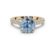 Round Pavé Solitaire Engagement Ring Setting for a Fancy Blue Lab-Grown Diamond | Crossover Gallery | Yellow Gold