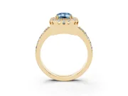 Emerald Cut Milgrain Halo Engagement Ring Setting for a Fancy Blue Lab-Grown Diamond | Pavé Shoulders | Yellow Gold