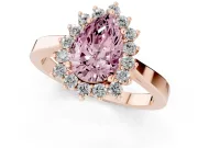 Fancy Pink Pear Cut Diamond Halo Ring Set in Rose gold with Round Halo and Smooth Solitaire Band