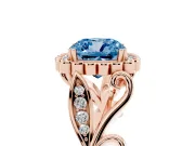 Cushion Cut Leaf Halo Engagement Ring Setting for a Fancy Blue Lab-Grown Diamond | Rose Gold