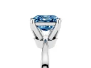 Fancy Blue Asscher Cut Diamond Solitaire Engagement Ring Set in Silver with Slim Tapered Solitaire Band