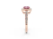 Fancy Pink Cushion Cut Diamond Halo Pavé Engagement Ring Set in Rose gold with Bezel Setting
