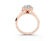 Round Cut Diamond Halo Ring Set in Rose gold with Cathedral Band and Prong Setting