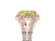 Emerald Cut Halo Engagement Ring Setting for a Fancy Yellow Lab-Grown Diamond | V-Split Pavé Band | Rose Gold