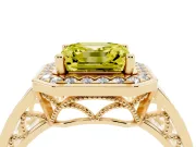 Asscher Cut Halo Engagement Ring Setting for a Fancy Yellow Lab-Grown Diamond | Channel-Set Split Shank | Yellow Gold