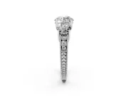 Round Vintage Three Stone Engagement Ring Setting | Milgrain Pavé Band | White Gold