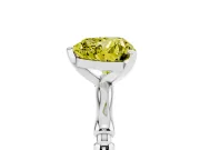 Fancy Yellow Heart Cut Diamond Solitaire Ring Set in White gold with Bamboo Band and Prong Setting