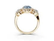 Round Three Stone Halo Engagement Ring Setting for a Fancy Blue Lab-Grown Diamond | Yellow Gold