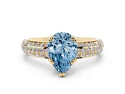 Pear-Shaped Three Row Pave Engagement Ring Setting for a Fancy Blue Lab-Grown Diamond | Yellow Gold