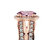 Fancy Pink Oval Cut Diamond Halo Ring Set in Rose gold with Double Pavé Split Shank
