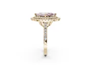 Fancy Pink Marquise Lab-Grown Diamond Double Halo Statement Ring Set in Yellow Gold with Pavé Band