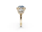 Round Three Stone Halo Engagement Ring Setting for a Fancy Blue Lab-Grown Diamond | Yellow Gold