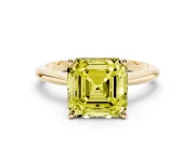 Fancy Yellow Asscher Cut Diamond Solitaire Ring Set in Yellow gold with Prong Setting on a Plain Round Band