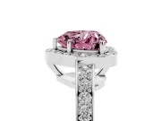 Fancy Pink Heart Cut Diamond Halo Pavé Engagement Ring Set in Platinum with Bezel Setting