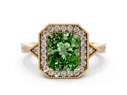 Radiant Cut Milgrain Halo Engagement Ring Setting for a Fancy Green Lab-Grown Diamond | Graduated Pavé | Yellow Gold