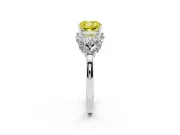 Fancy Yellow Cushion Cut Diamond Cluster Leaf Design Ring Set in White gold with Prong Setting