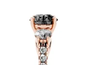 Fancy Black Three-Stone Round Cut Diamond Pavé Band Ring Set in Rose gold with Prong-Set Trio