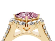 Fancy Pink Princess Cut Diamond Halo Engagement Ring Set in Yellow gold with Split Shank and Prong Setting