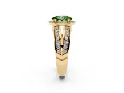 Fancy Green Oval Cut Diamond Halo Ring Set in Yellow gold with Double Pavé Split Shank
