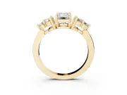 Emerald Cut Diamond Solitaire Ring Set in Yellow gold with Cluster Accents on Each Side